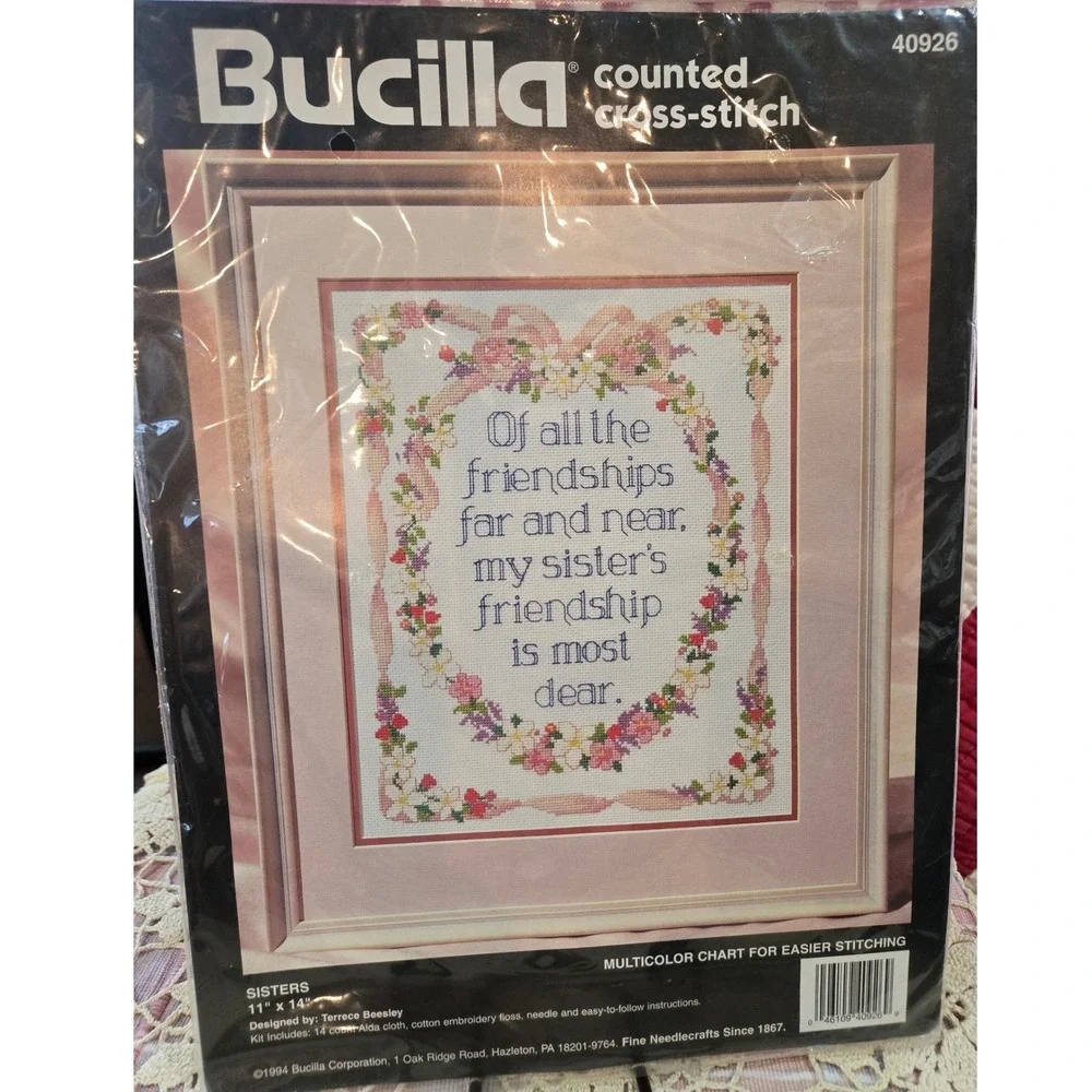 Bucilla Sisters Cross Stitch‎ Kit 11x14 Pink Floral 1994 NIP